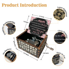 BSIKAIK My Dear Mom Wooden Music Box with Handle for Mom Vintage Hand Crank Antique Music Boxes Good Gifts for Mom U R My Sunshine Music Box for Women Birthday Gifts for Mom from Daughter - DH421