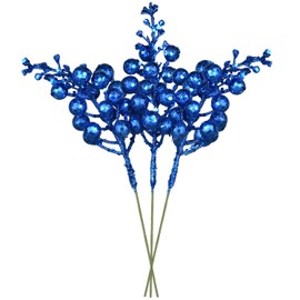 Lvydec 16pcs Christmas Glitter Berry Stems, 7.8" Artificial Christmas Picks for Christmas Tree Ornaments, DIY Xmas Wreath, Crafts, Holiday and Home Decor (Dark Blue)