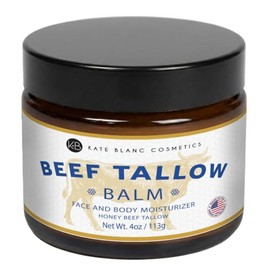 Kate Blanc Cosmetics Beef Tallow Balm with Honey and Olive Oil, 4 oz – Deep Moisturizing Face & Body Balm for Dry, Sensitive Skin – Handmade in USA