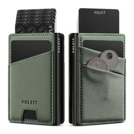 VULKIT Pop Up Wallet Leather Credit Card Holder Case RFID Blocking Mens Wallet, New Pattern Metal Pop Up Card Case (Green)