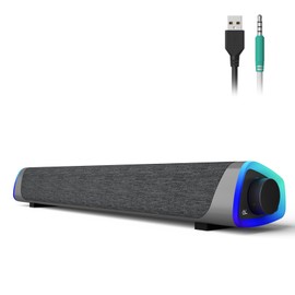 SOULION R30 Computer Speakers, Colorful LED Lights with Switch Button, Surround Sound Portable Computer Sound Bar Speakers for Desktop, Gray