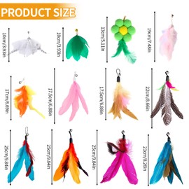 TFLPUO Feather Toy for Cats, 12 Pieces Interactive Cat Toy Set, Angel Cat Angel Replacement Feathers, Colourful Feather Toy, Cat Feather Toys with Bells