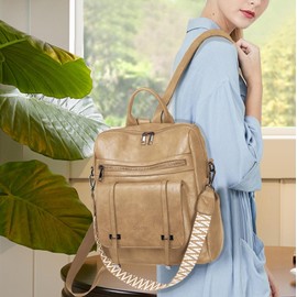 Cfocto PU Leather Backpack Purse for Women Travel Womens Ladies Backpack Purse Fashion Convertible Shoulder Bags Handbag Light Brown
