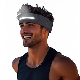 Zyntrazy LED Sports Headband, 3 Light Modes, 2-in-1 Design for Running, Tennis, Camping, Cycling，Unisex Gift for Men, Women (Gray)