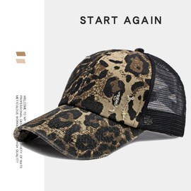 AULPEE Stylish Leopard Print Women's Baseball Cap,Low Profile Vintage Adjustable Hat, Outdoor Activities and Summer Gift (Mesh Dark)