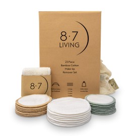 8.7 LIVING 23PC Bamboo Cotton Reusable MakeUp Remover Pads+Headband Set| Bamboo Spa Makeup Headband+21 Ultra Soft Bamboo Makeup Remover Pads+Cotton Washbag|21 Sustainable Washable Reusable Cotton Pads
