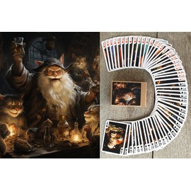 FLONZGIFT MAD Christmas Party Playing Cards (Poker Deck 54 Cards All Different) Santa and Reptiloid and Cats and Hamster Drink Wine of Christmas Vintage Illustration