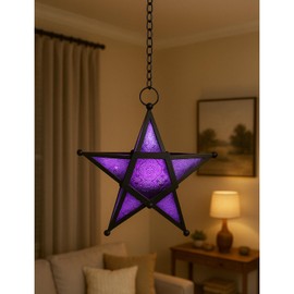 Vela Lanterns Decorative Hanging Star Candle Lanterns, Purple, Set of 2