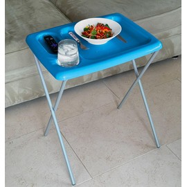 Brink House Folding TV Tray Table (Set of 2), Bright Blue, 17 x 22 x 26 inches, Portable Indoor-Outdoor Glamping Trays with Space for TV Dinners, Laptop, Utensils, and Drinks