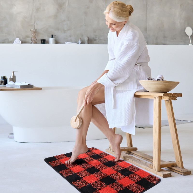 PiccoCasa Non Slip Bath Mat 50cm x 80cm, Red &