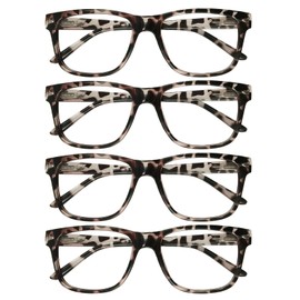 WEMOOTANTS 4 Pack Reading Glasses 6.0 for Women Men, Large Square Readers 6.00 Tortoise Frame with Spring Hinge, Mens Designer Reader Glasses