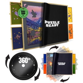 Puzzle Ready Puzzle Board with Drawers & Cover Mat - 1500-Piece Wooden Jigsaw Table - 37" X 28" Portable Board with Lazy Susan for Puzzlers - Colorful Puzzle Table Trays for Sorting