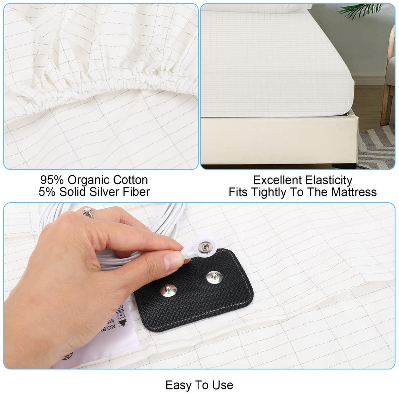 ConBlom Grounding Fitted Sheet with Grounding Cord, Earthing Sheets for