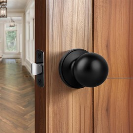 Moquin Round Ball Style Passage Door Knob, No Lock Interior Door Knob, Keyless Doorknob for Hall Closet Pantry, Matte Black Finish