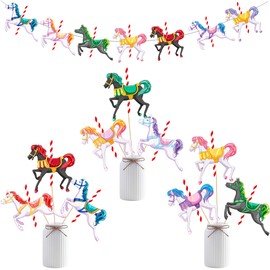 Carousel Horses Table Centerpieces Sticks 16pcs Carousel Birthday Party Decorations Carousel Horse Table Toppers for Horse Themed Birthday Party Baby Shower Supplies