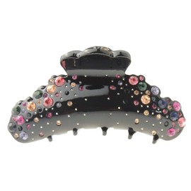 Extra Sparkly Women Girls Crystal Diamante Rhinestone Gems Wave Jaw Clip Octopus Clamp Grip Bridal Wedding Party Fine Thin Medium Short Styling Hair Butterfly Claw Wavy Edged Scalloped (Black Multi)