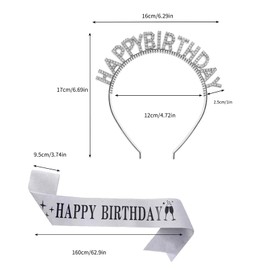 Frenflu Happy Birthday Crown, 2-Piece Set, Birthday Headband Tiara, Belt Set, For Photography, Coming of Age Ceremonies, Party Supplies
