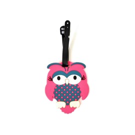 Colorful & Fun Travel Suitcase ID Luggage Tag and Suitcase Label (Pink Owl ~ 3.25" x 3.8")