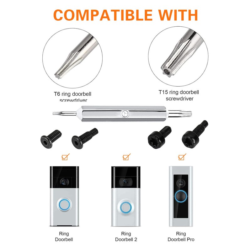 Ring Doorbell Screwdriver Replacement - Double-Ended T6 T15 Security Screws