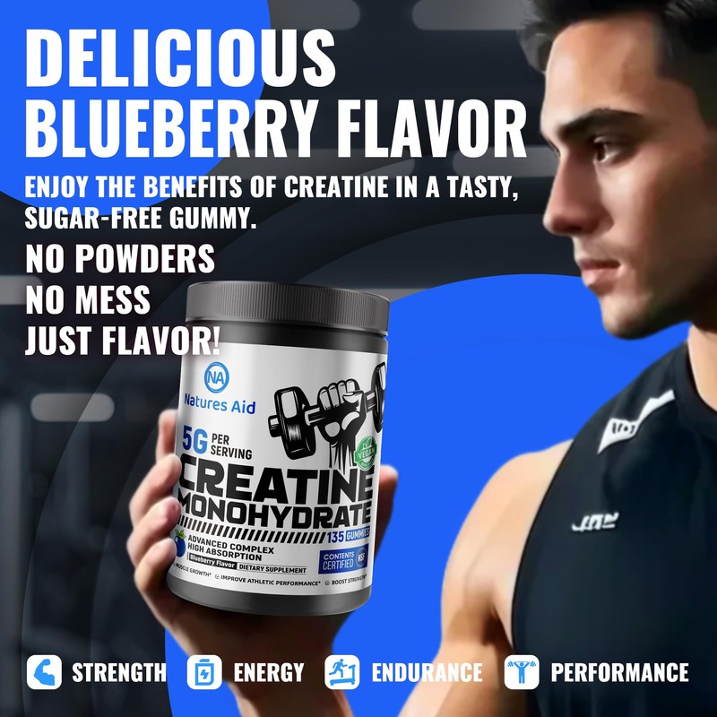 Natures Aid Creatine Monohydrate Gummies (5g) – Pre-Workout Energy &