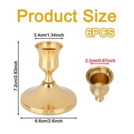 6pcs Brass Gold Taper Candle Holders, Vintage Candlestick Holders Metal Decorative Centerpiece Candle Stand Home Decor for Wedding Dinning Party Christmas Mantel Decorations Gifts