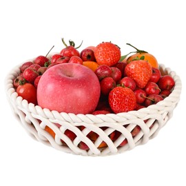SLIVOUS Ceramic Fruit Bowl for Kitchen Counter, 9.7" Large Fruit Basket for Table Countertop, Decorative Woven Fruit Bowl for Home Décor