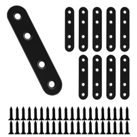 BuxiuGK 10 Pieces 80x16 mm Flat Brace Flat Bracket Stainless Steel Heavy Duty Straight Repair Joining Mending Flat Bracket for Furniture Fixation - Black