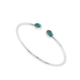 LUSTRE AND LIGHT Natural Rough Chrysocolla 2 Stone Adjustable Twister Bangle Bracelet for Women in Sterling Silver, Gemstone Jewelry Gifts for Her Birthday, Anniversary, Graduation (Bezel-Set)