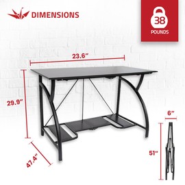 Origami Large Foldable Two-Shelf Desk, Sturdy Steel-Frame Laptop Computer Table, Black