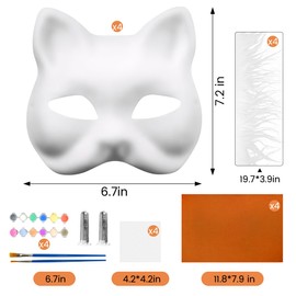 26 Pcs Diy Therian Mask Kit With Fur & Eye Mesh And Felt Sheet Whiskers Blank Cat Masks To Paint Furry Animal Mask Therian Gear For Masquerade Cosplay Party (A)