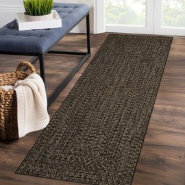 ROYHOME Runner Rug Print Braided Hallway Runner Rug Washable Entryway Rug, Stain Resistant Non-Slip Area Rug Farmhouse Solid Printed Textured Carpet for Bedroom Laundry Kitchen, Brown, 2' x 6'
