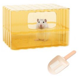 Hamster Sand Bath Container - Small Animal Bathroom Shower Room & Corner Digging Box Toilet with Cleaning Scoop Hamster Cage Accessories Chinchilla Dust Bath House for Guinea Pig, Hedgehog, Squirrel