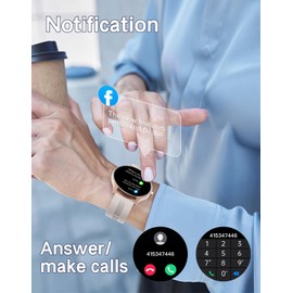 HUAKUA Smart Watches for Women Men (Answer/Make Calls) Compatible with iPhone/Android Phones, Round Smartwatch Fitness Tracker with Heart Rate Monitor Sleep/Steps Tracker Waterproof (Starlight/Gold)