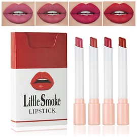XTJXTJ 4 Colors Mini Small Little Tube Lipstick, Matte Lipstick Set, Red Moisturizer Smooth Lip Stick Lip Stain Velvet Lipstick, Lip Stain Long Lasting 24 Hours Waterproof Labiales Mate (Set B)