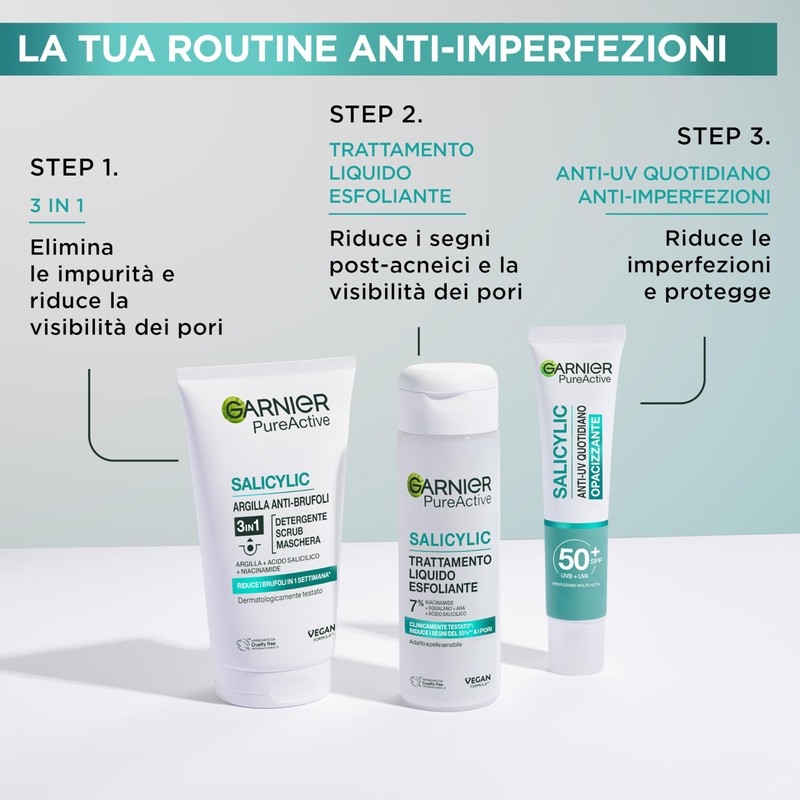 Garnier Maschera 3in1 Argilla, Per Pelli Miste e Con Imperfezioni,