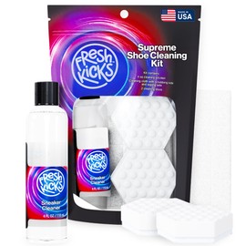 FRESH KICKS Supreme Shoe Cleaning Kit, 4oz Bottle + Hex Discs – Restores Box-Fresh Sneakers Fast – pH-Balanced, Gentle on Leather Canvas Mesh, Dual-Sided Microfiber Cloth – Portable Shoe Cleaner