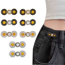 BASEPOW Pant Waist Tightener,Adjustable Daisy Buttons for Loose Pants,No-Sew Metal Clips for Jeans Pants Clothing,Reusable Waist Cincher Clip (Daisy,8PCS)