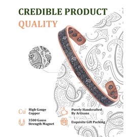 MagEnergy Copper Bracelets for Women, Paisley Pattern Bracelet, Magnetic Copper Bangle Brazaletes with 3500 Gauss Magnets, Adjustable Cuff & Jewellery Present