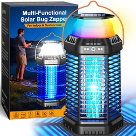Solar Bug Zapper Outdoor – Ultra-Strong Fly & Mosquito Zapper, Solar-Powered Rechargeable Bug Zapper, Portable Cordless Insect Zapper, Foldable Adjustable Light, IP66 Waterproof (Carbon Black)
