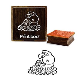 Printtoo Bunny with Easter Egg Pattern Wooden Rubber Stamp Square Scrap-Booking-5 x 5 Inches