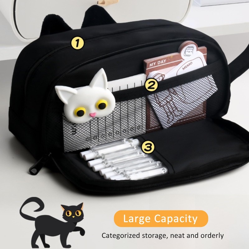 Large Capacity Pencil Case, TOTCOZY Cute Cat Pencil Pouch with
