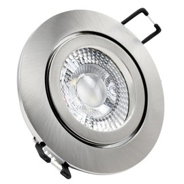 trendlights24 Premio LED Recessed Spotlights 230 V Stainless Steel Round 3 Levels Dimmable Extra Flat 35 mm Set of 5 Neutral White 5 W Spots, Ceiling Spotlights Swivelling