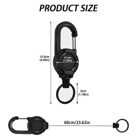 3 PCS Retractable Keyring, Heavy Duty Retractable Keychain with 60cm Steel Wire Extendable Lanyard Retractable Badge Holder Badge Reel with Carabiner