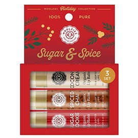 Woolzies Holiday Lip Balm Set: All-Natural Shea Butter, Beeswax, Coconut Oil, & Vitamin E Infused Lip Care (3 Pack, Sugar & Spice)