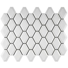 BT-PM7 White Glossy Diamond Shape Beveled 3D Porcelain Mosaic Tile 12-1/2 in. x 9-3/4 in. x 8mm (Thickness) 1 Sheet=0.85sqt Kitchen and Bath backsplash and Floor Tile (1 Sheet)