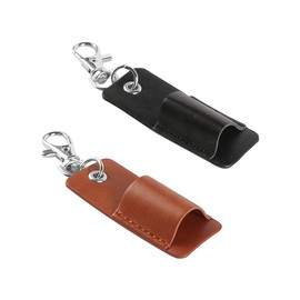 Sarini 2 Pieces Leather Pen Holder for Lanyard Durable Anti-Lost Pen Lanyard Holder with Metal Clip PU Leather Clip for Badges and Clipboards (Black & Brown)