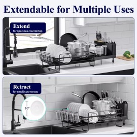 Kitsure Extendable Stainless Steel Dish Drying Rack with Drainboard Black XL