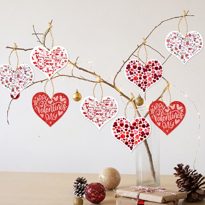 Happy Valentines Day Banner Red Glittery Paper Decorations Felt Garland