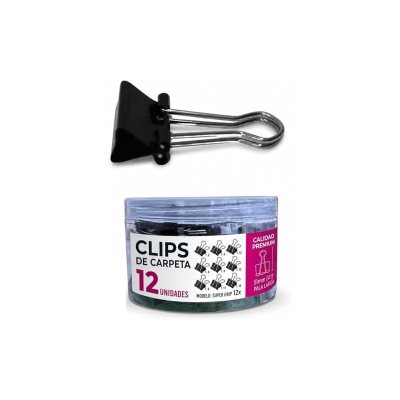12pz Clips para Carpeta Grande 5 * 8cm Negros Clips