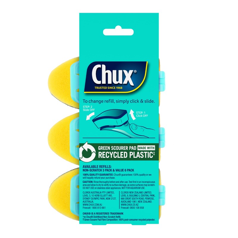 Chux Heavy Duty Dishwand Sponge Scourer Refills (Pack of 3)